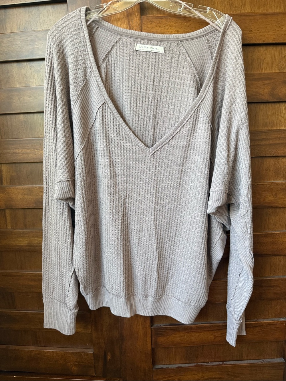 We The Free V-Neck Waffle Knit Sweater - Taupe oversized soft